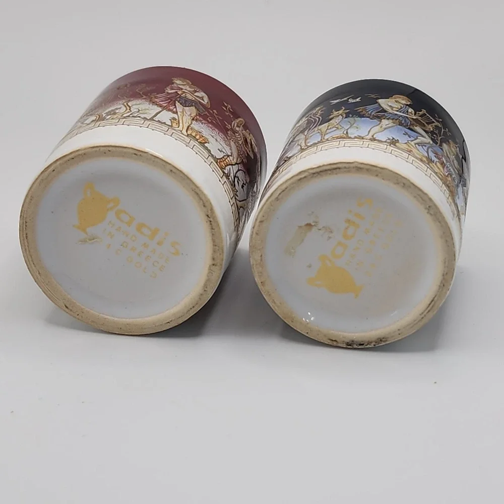 Vintage Greek Shot Glass Mythology Adis Artisan 24C Gold Detail Hand Crafted Art